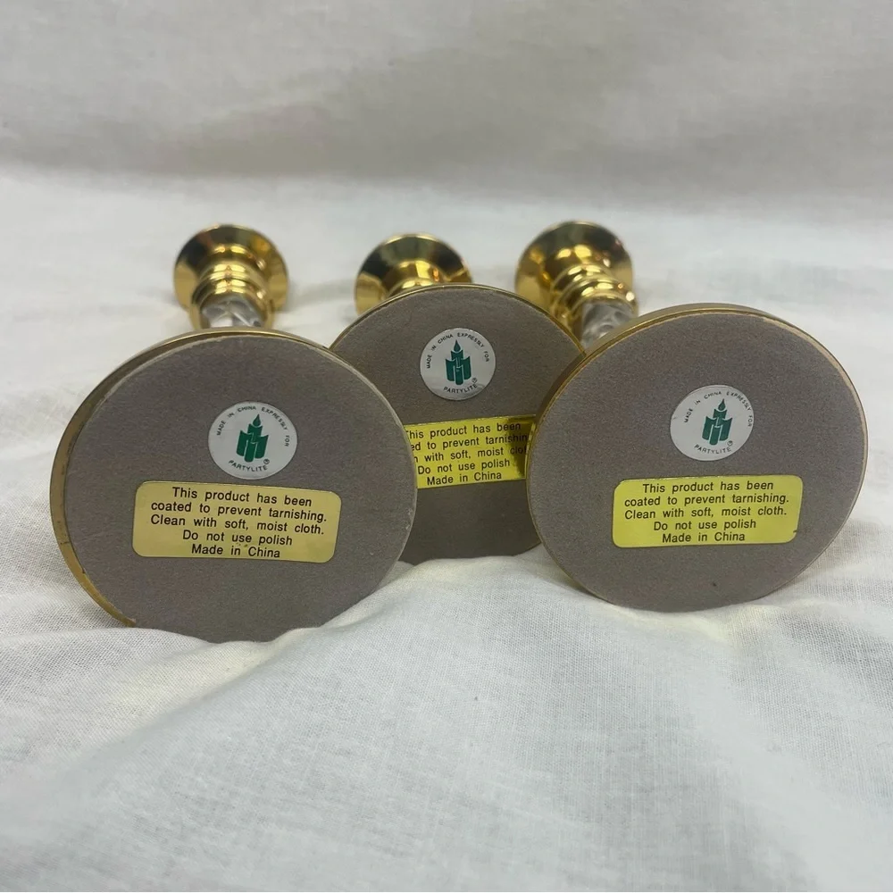 Set of 3 Vintage PartyLite Brass Candlestick Holders - Picture 7 of 9